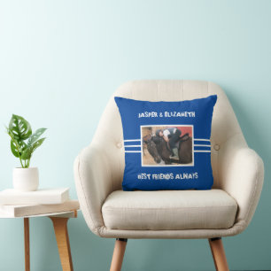 Best friends always horse photo deep blue white cushion
