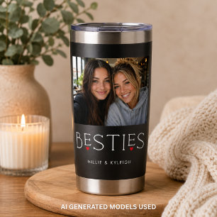 Best Friends Bestie Heart Typography Black Photo Insulated Tumbler