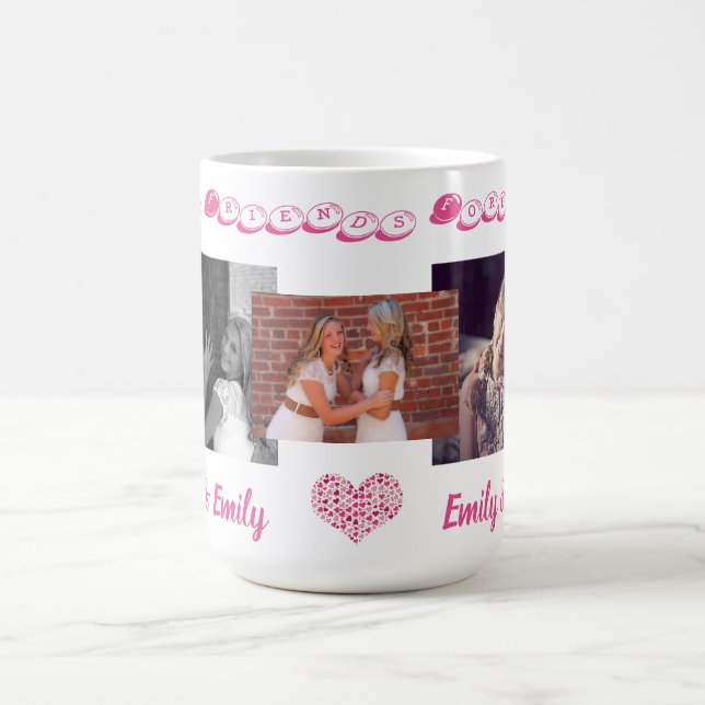 Best Friends Besties BFF Add 3 Photos Names Cute Coffee Mug (Center)