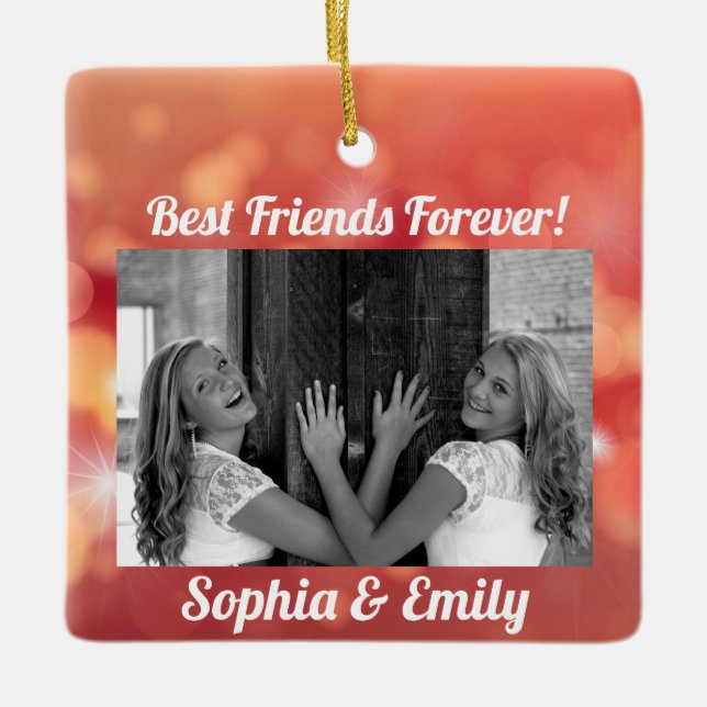 Best Friends Besties BFF Add Photo Names Cute Ceramic Ornament (Front)