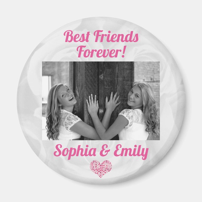Best Friends Besties BFF Add Photo Names Cute Pink Magnet (Front)