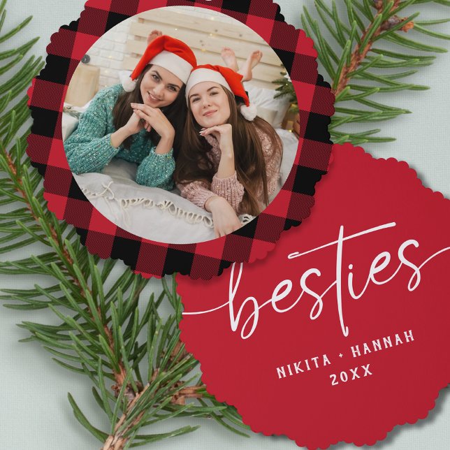 Best Friends Besties Christmas Photo Keepsake Tree Decoration Card (Creator Uploaded)
