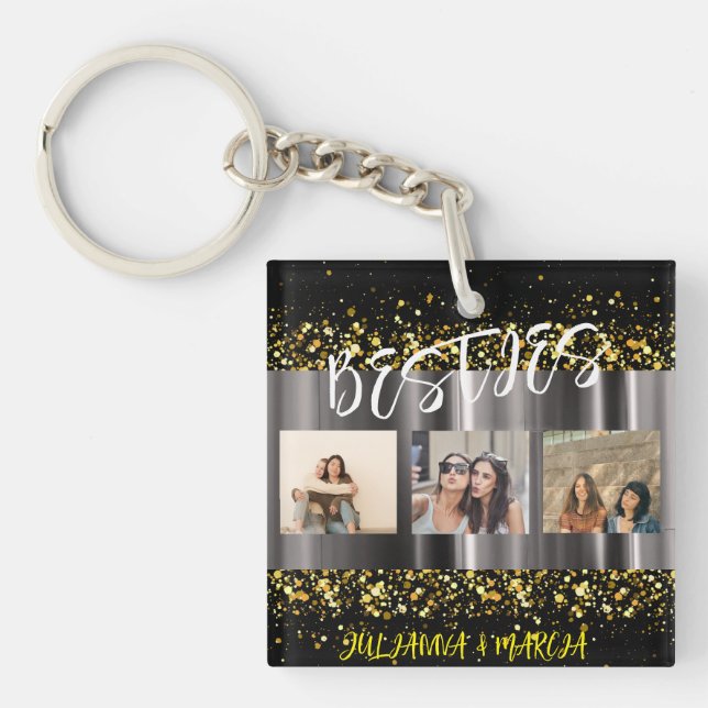  Best Friends Besties Photo Collage BFF Keepsake   Key Ring (Front)