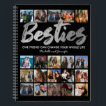 Best Friends | Besties Photo Collage Notebook<br><div class="desc">Personalised best friends notebook featuring a trendy black background that can be changed to any colour,  the word "besties" in a faux silver foil script font,  a friendship quote,  your names,  and a 20 square photo collage template for you to customise to your own.</div>