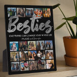 Best Friends | Besties Photo Collage Plaque<br><div class="desc">Personalised best friends picture plaque featuring a trendy black background that can be changed to any colour,  the word "besties" in a faux silver foil script font,  a friendship quote,  your names,  and a 20 square photo collage template for you to customise to your own.</div>