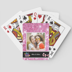 Best Friends Besties Pink Customisable Photo  Playing Cards