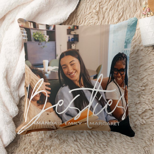 Best Friends Besties Text Overlay Script Chic Cushion (Blanket)