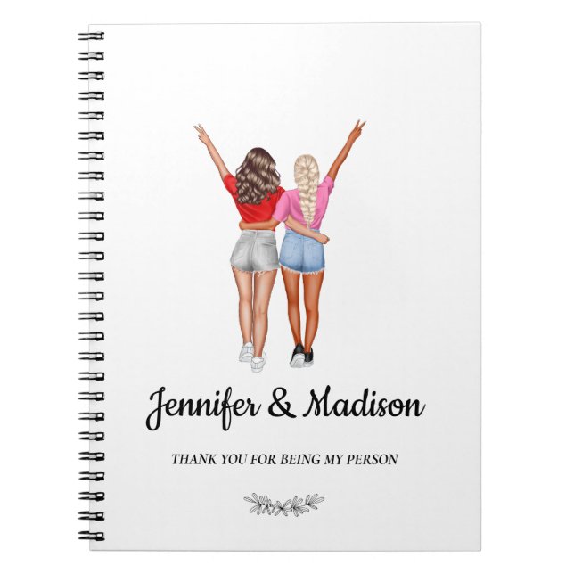 Best Friends BFF Besties Friendship Custom Name Notebook (Front)