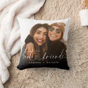 Best Friends BFF Modern Elegant Heart Script Photo Cushion