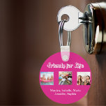 Best friends BFF photo names hot pink white Key Ring<br><div class="desc">A gift for your best friend(s) for birthdays,  Christmas or a special event. White text: Friends for life,  written with a trendy style script. Personalise and use your own photos and names.  A girly hot pink background.</div>