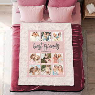 Best Friends BFF Pink Photo Collage with Names Fleece Blanket