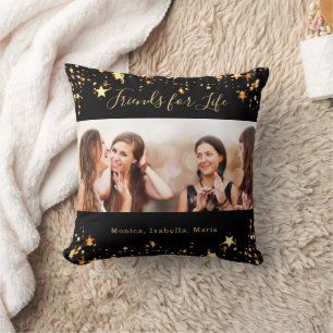 Best friends black gold stars photo cushion