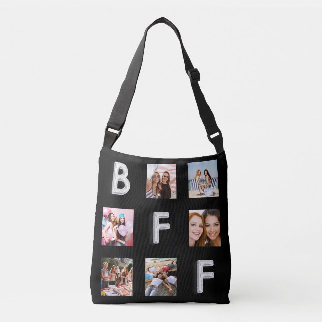 Best friends black silver photo collage BFF Crossbody Bag (Front)
