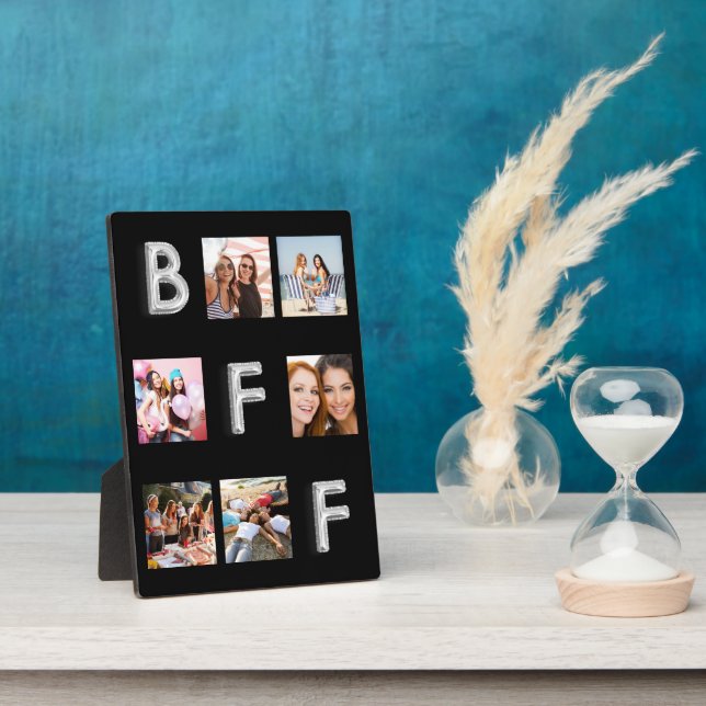 Best friends black silver photo collage BFF  Plaque (Side)