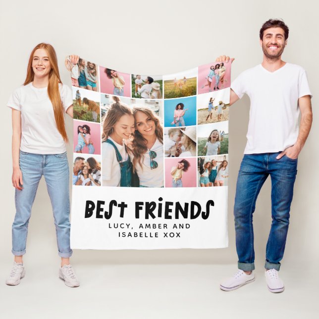 Best friends black white 15 photo modern minimal fleece blanket (In Situ)