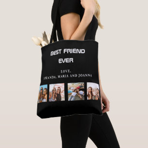 Best friends black white photo collage names Tote Bag