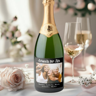 Best friends black white photo names party sparkling wine label