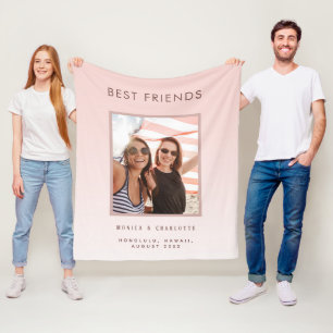 Best friends blush rose gold photo fleece blanket