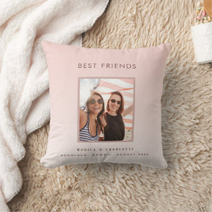 Best friends blush rose gold photo names vacation cushion