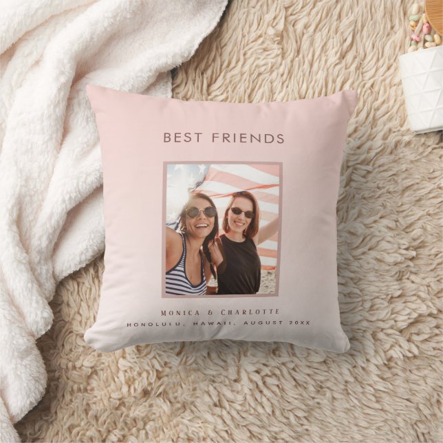 Best friends blush rose gold photo names vacation cushion (Blanket)