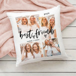 Best Friends | Casual Script and Multi Photo Grid Cushion<br><div class="desc">This ultra modern pillow is the perfect gift for your best friend! There is room for four of your favourite personal photos on the back, plus casual script typography that says "best friends" and a cute heart. The back features one large photo. Add your name and the year for a...</div>