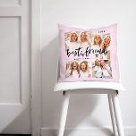 Best Friends | Casual Script and Multi Photo Grid Cushion<br><div class="desc">This ultra modern pink pillow is the perfect gift for your best friend! There is room for four of your favorite personal photos on the back, plus casual script typography that says "best friends" and a cute heart. The back features one large photo. Add your name and the year for...</div>