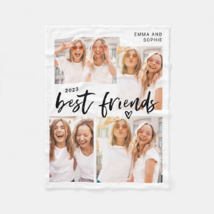 Best Friends   Casual Script and Multi Photo Grid Fleece Blanket