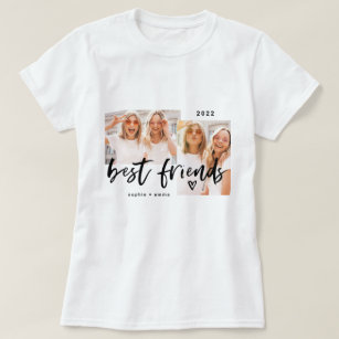 Best Friends   Casual Script and Two Photo Grid T-Shirt