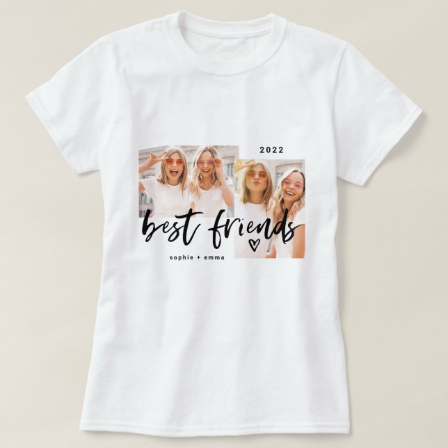 Best Friends | Casual Script and Two Photo Grid T-Shirt (Design Front)