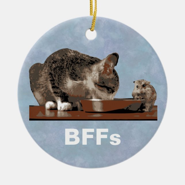 Best Friends Cat & Mouse Sharing Food Bowl Ceramic Ornament (Front)