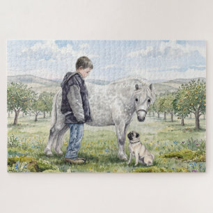 Best Friends-Child with Pony and Dog in an Orchard Jigsaw Puzzle