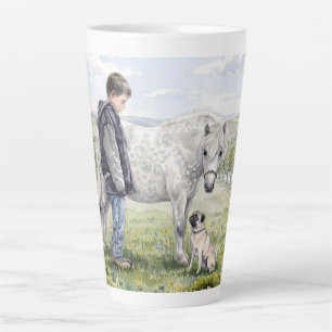 Best Friends-Child with Pony and Dog in an Orchard Latte Mug