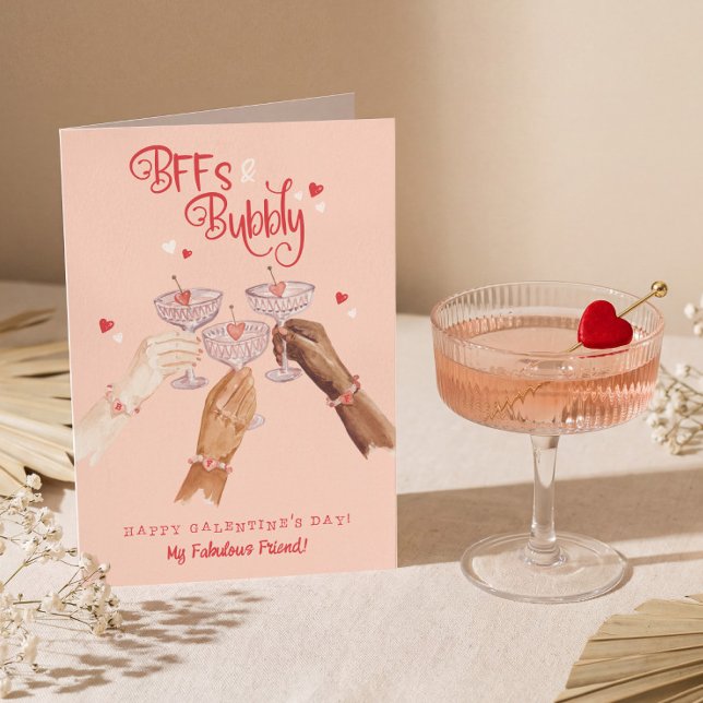 Best Friends Cocktail Cheer Happy Galentine's Day Holiday Card (Best Friends Cocktail Cheer Happy Galentine's Day Holiday Card)