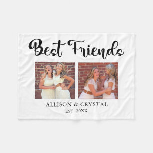 Best Friends Collage 2 photos BFF Lettering Script Fleece Blanket