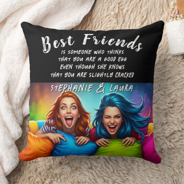 Best Friends Colorful Hair With Funny Quote Cushion (Blanket)