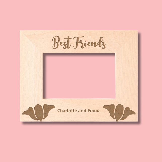 Best Friends Cursive Script Add Names with Flowers Etched Frames (Creator Uploaded)