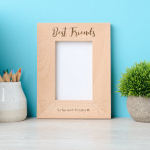 Best Friends Cursive Script Hearts Names Portrait Etched Frames
