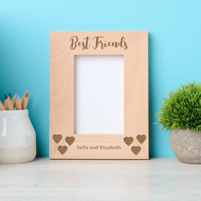 Best Friends Cursive Script Names with Hearts Etched Frames (Front)