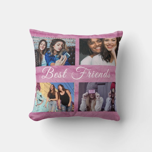 Best Friends Custom 4 Photo Collage pink faux fur Cushion (Front)