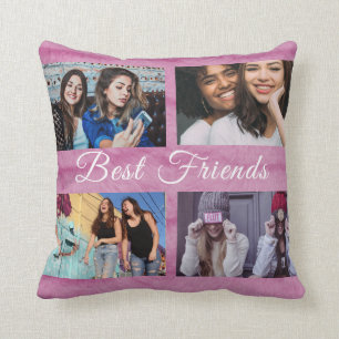 Best Friends Custom 4 Photo Collage pink faux fur Cushion