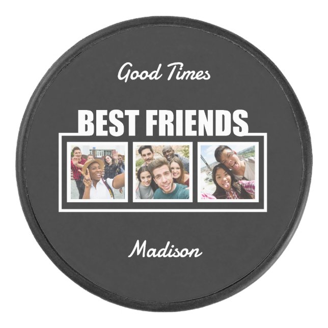Best Friends custom name, photos & colour Hockey Puck (Front)