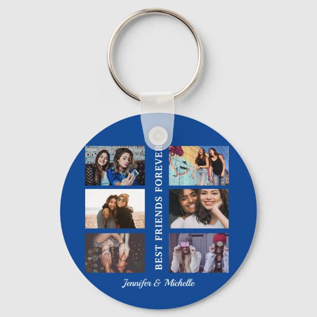 Best Friends custom names and 6 photo collage bff  Key Ring (Front)