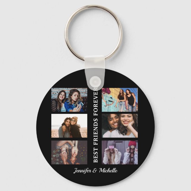 Best Friends custom names and 6 photo collage bff Key Ring (Front)