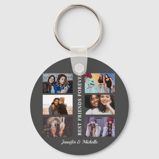 Best Friends custom names and 6 photo collage bff  Key Ring (Front)