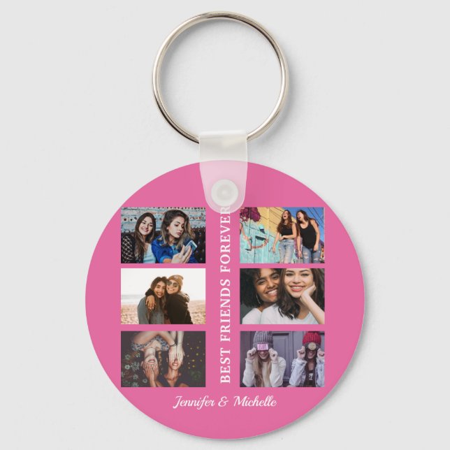 Best Friends custom names and 6 photo collage bff  Key Ring (Front)