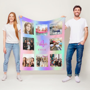 Best friends custom photo collage rainbow purple fleece blanket