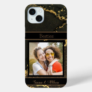 Best Friends Customisable Photo Black and Gold iPhone 15 Mini Case
