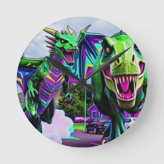 Best Friends - Dragon and Dinosaur Walking Round Clock