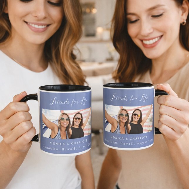 Best friends dusty blue photo names mug (Creator Uploaded)