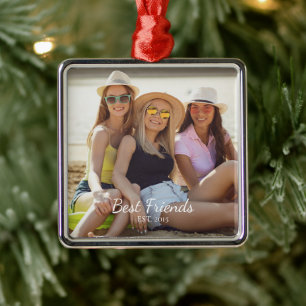 Best Friends Established Script Photo Metal Ornament